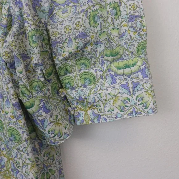 J Crew Afternoon Dress in Liberty Lodden Fabric Lg Smocked Neckline Green Blue - Picture 6 of 12